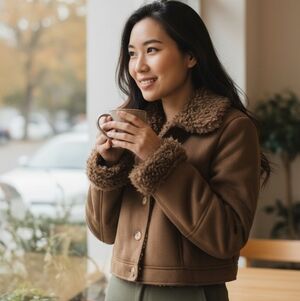 fab'rik Tan Teddy Jacket with Faux Fur